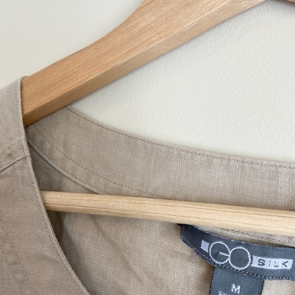 Beige Linen Asymmetrical Blouse with Relaxed Fit - Picture 3 of 7